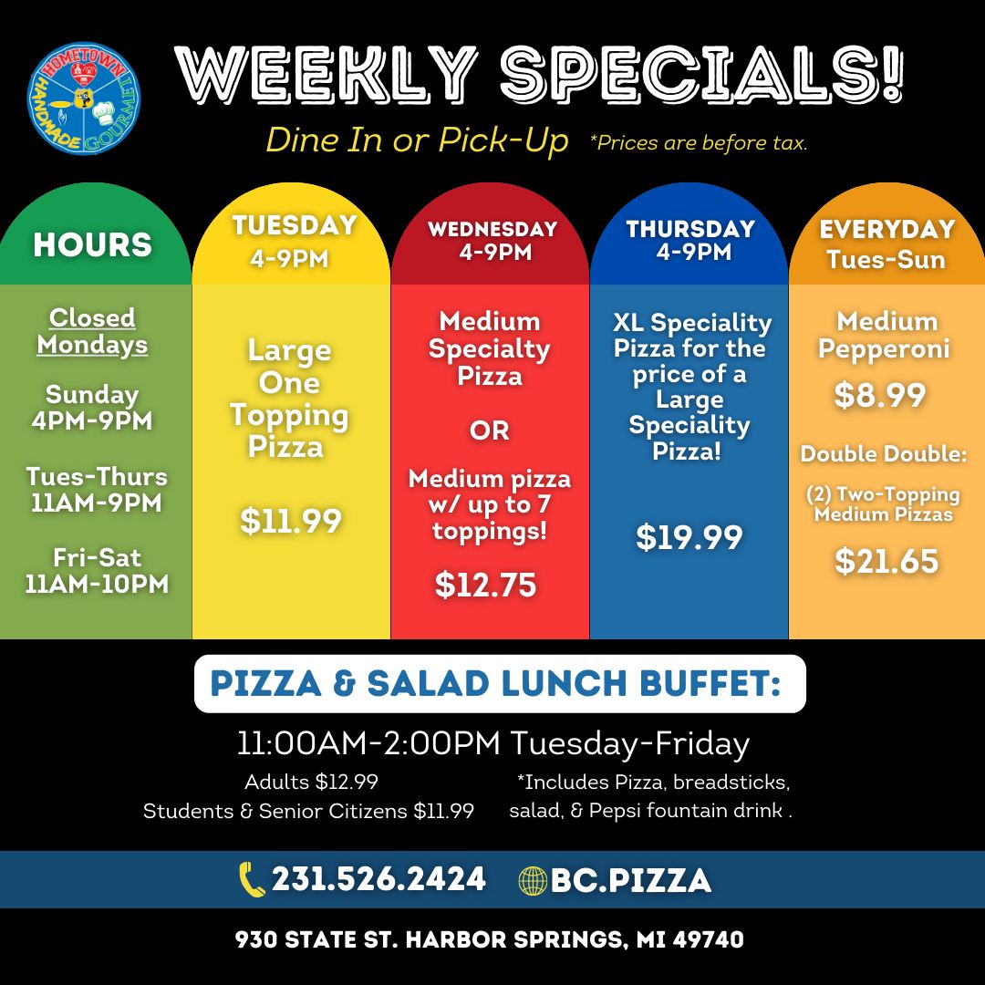 Menu Harbor Springs B.c. Pizza-1